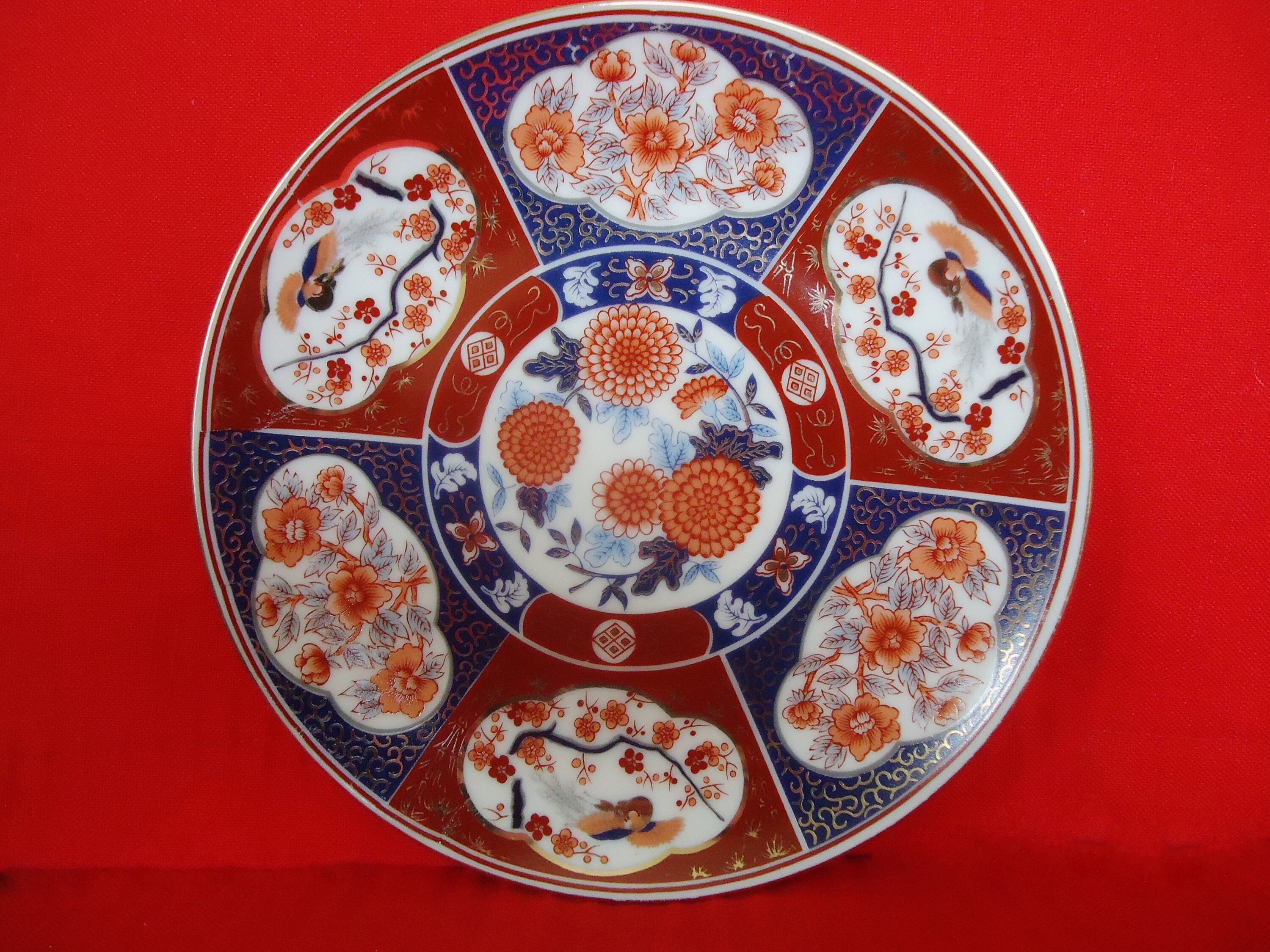 2 Japanese IMARI STYLE PLATES Dark Blue with Burnt Orange