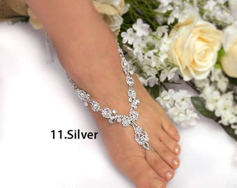 Wedding Barefoot Sandals, Bridal Foot Jewelry, Gold or Silver Plated Rhinestone Foot Jewelry, Footless Sandal-SD012