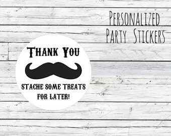 Thank You Mustache Baby Shower, Envelope Stickers, 1st Birthday, Birthday Party Favor, Stickers Labels Stache Treats for later