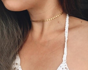 Gold Coin Choker / Gold Disc Choker / Matte Gold Choker / Gold Coin Necklace / Tattoo Choker / Bridesmaid Necklace / Bohemian Necklace