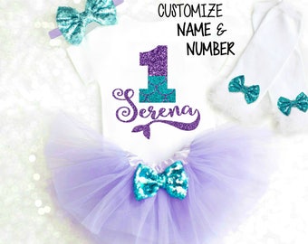 Little Mermaid Birthday Outfit Mermaid 1st Birthday Outfit Mermaid First Birthday Outfit Under the Sea Birthday Outfit Mermaid Tutu ANY AGE
