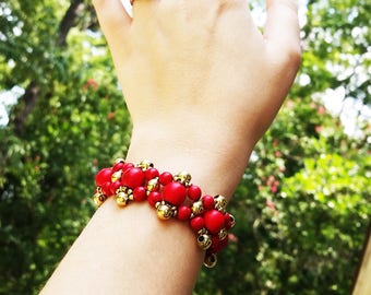 Gryffindor Bracelet|Harry Potter Bracelet|Gold and Red Beaded Bracelet|Red Jewelry|Harry Potter Gifts|Nerd Gifts