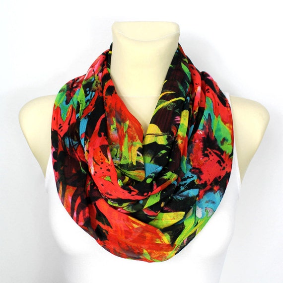 Boho Infinity Scarf Floral Infinity Scarf Printed Scarf Bohemian Shawl Gift Mom Mothers Day from Husband Summer Outdoors, Summer Party