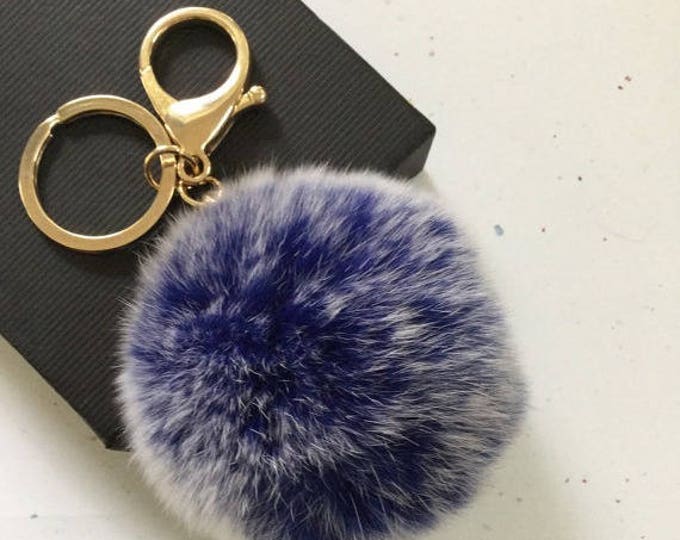 New! Frosted blue Fur pom pom keychain fur ball bag pendant charm