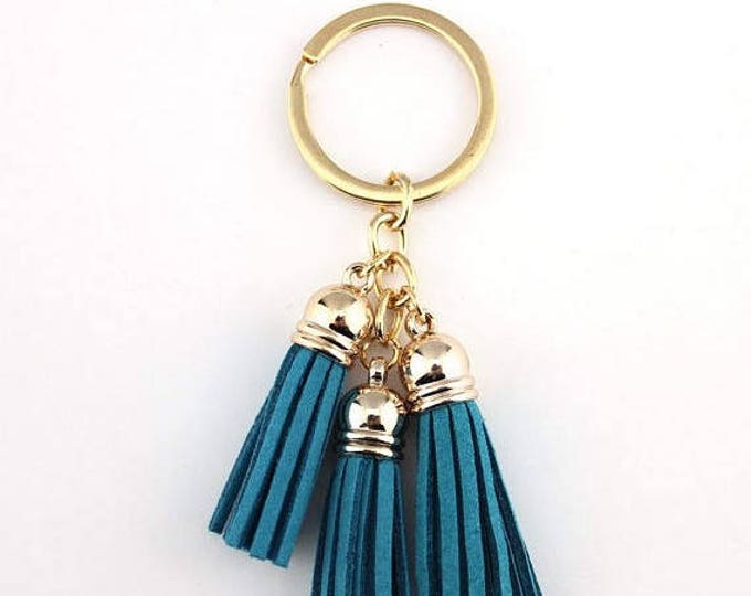 Sea Blue Tassel keychain, clip on tassel, clip on bag charm, tassel charm with lobster clasp, swivel tassel keychain 3 piece tassel fringe