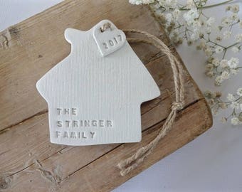 Personalised new home gift / White clay house ornament personalised with surname / housewarming gift / wedding gift