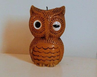 Vintage Winking Owl Candle // Wax Owl // 1970's Candle // Woodland Owl Candle //
