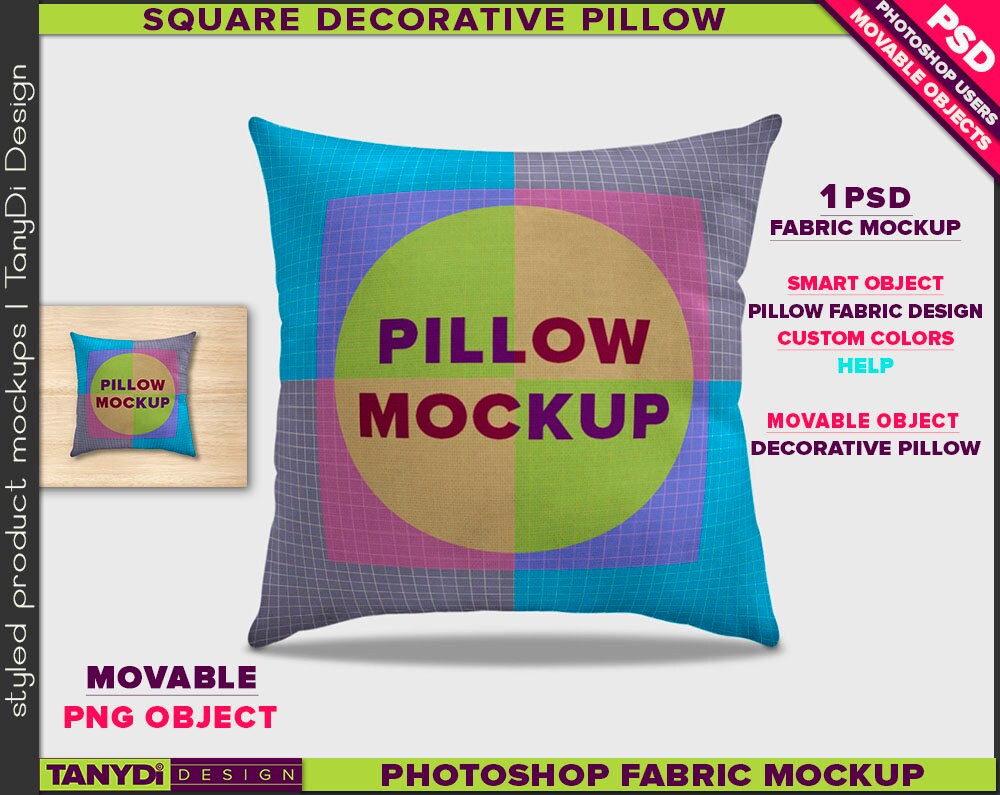 Download Square Decorative Pillow M2 Photoshop Fabric Mockup SM2-1