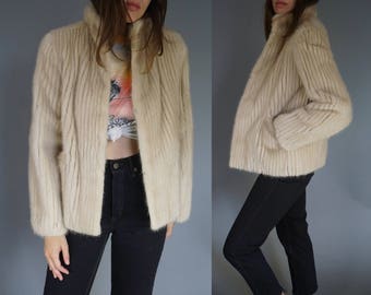 Vtg 70s Fox Fur Coat Jacket || Cream Tan White Fur Coat || Sz Small || Free Shipping in USA