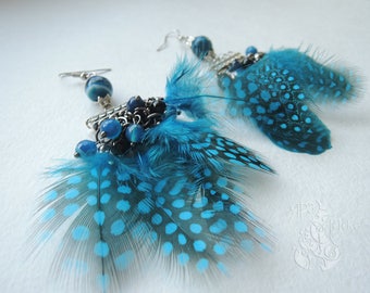 Feather earrings Beaded earrings Long dangle earrings Big earrings Boho earrings Modern earrings Gift for girl For her earrings For women