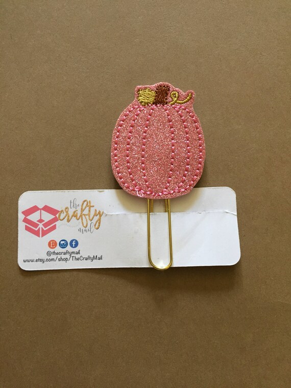 Pink Glitter Pumpkin planner Clip/Planner Clip/Bookmark. Pumpkin planner clip. Fall Planner Clip