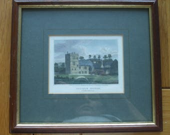 Antique Print C1800'S Cotele House Cornwall England Coloured Steel Engraving Framed And Mounted Picture Home Decor West Country