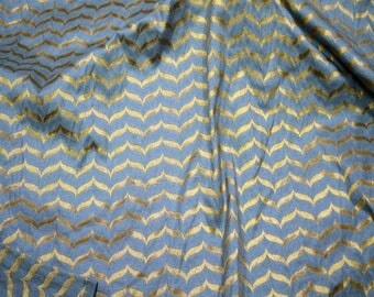 Golden Dusk Ember Kente Brocade Fabric in Cocoa Brown, Sky Blue & Gold Metallic