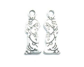 10 prayer girl child 18x7mm matte silver charms