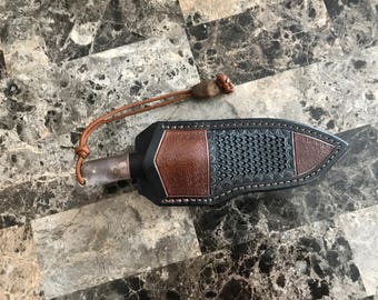 Custom Damascus Knife with Buffalo horn and Burl handle