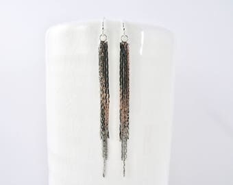 SALE 10% OFF - silver chain tassel earrings with 925 sterling silver ear wires - silver tassel earrings - tassel earrings - simple earrings
