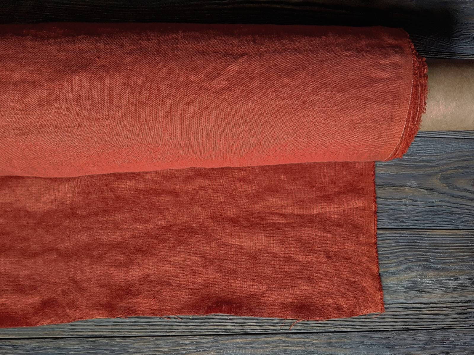 Softened rust linen fabric by the meter, natural linen rust color
