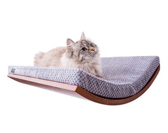 curved cat shelf wall mounted shelf cat furniture cushion SOFT GRAY cat shelve bed for cat wall shelf cat bed pet supplies cosyanddozy