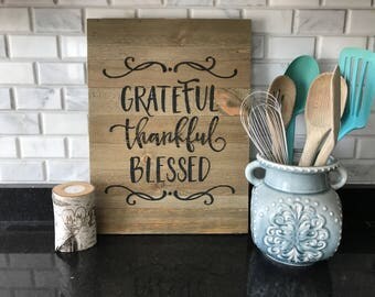 Grateful Thankful Blessed Sign | Rustic Wood Sign | Pallet Sign | Kitchen Decor