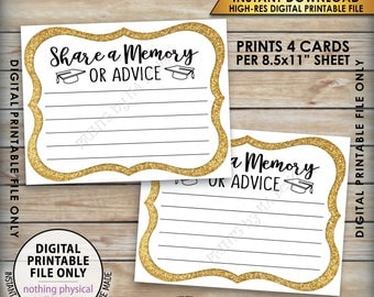 Share a Memory or Advice Graduation Advice Card, Graduation Party Decor, Gold Glitter Advice Card, 8.5x11" Printable Instant Download