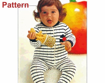 Baby Sleepers Vintage Knitting Pattern Reproduction Romper Size 6 Months Front Zip PDF Instant Download SKU 39-11