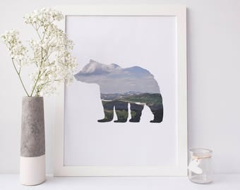 Bear Print, Colorado Mountain Art, Printable Artwork, Colorado Wall Art, Digital Artwork, Woodland Nursery, Woodland Decor, Nursery Print