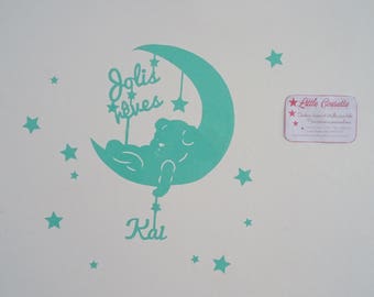 Set of personalized name stickers-to-hang Teddy bear theme and stars