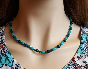 CLEARANCE Blue Green Beaded Necklace. Multi Stone Beaded Necklace. Black Friday Sale. Cyber Monday.