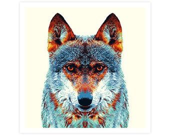 Wolf Art Print - Colorful Animals. Wall Art, Animal Portrait, Wild Prints, Photography Art, Blue Illustration, Decoration Gift, Home Decor