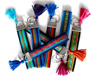 Peruvian Wristlet Strap, small key fob, Keychain, tribal fabric keychain, key chain Wristlet, teenage gift, Short Lanyard, tassel keychain
