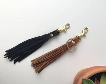 Leather Tassel Keychain. Leather Key Fob. Leather and Brass Key Chain
