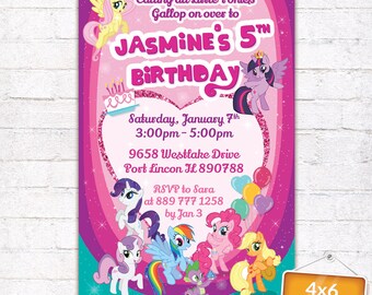 My Little Pony Invitation with Photo MLP Themed Birthday Party Invite Card Customized Digital File (Evite)