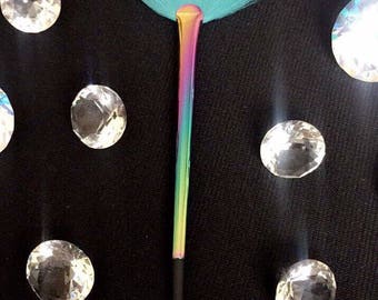 Rainbow Highlighter Blue Fan Brush - Mermaid/Unicorn lovers