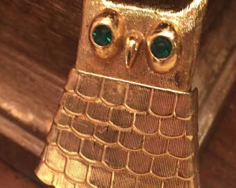 Vintage Avon Owl Pin, Vintage Owl Brooch, Vintage Avon Perfume Pin, Avon Rapture Pin, 1960's Avon Owl Pin, Gold Owl Pin, Avon Perfume Pin