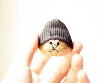 Paper mache cat brooch, Cat pin, Papier mache, Kitty gift, Cat jewelry