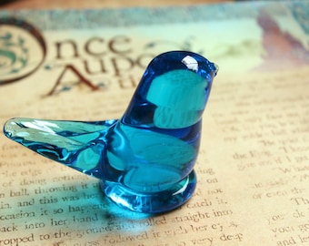 Vintage Leo Ward Signed Bluebird of Happiness // 1997 // Glass Bluebird // Signed // Terra Studios // Original Sticker