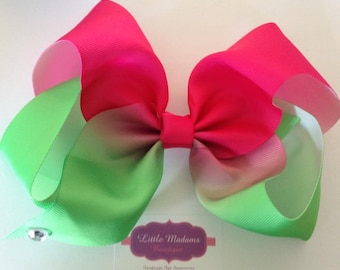 8 inch ombré bows hot pink and green