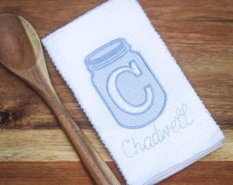 Personalized Mason Jar Kitchen Towel Monogrammed Ball Decor Embroidered Bar Mop Personalized Mason Jar Kitchen Towel Monogrammed Ball Decor Embroidered Bar Mop