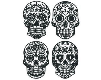 Sugar Skull Machine Embroidery Design Set - 2 Sizes - 8 Formats - Dia de los Muertos - Halloween - PES - Candy Skull Embroidery Patterns