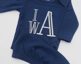 Navy Blue Personalized Baby Gown- Monogrammed Baby Gown, Gown with Name, Embroidered Baby Outfit, Baby Shower Gift, Baby Boy, Navy Blue Gown