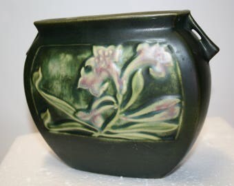 Roseville Zephyr Lily pillow vase; blue R mark; chip on base; rare piece