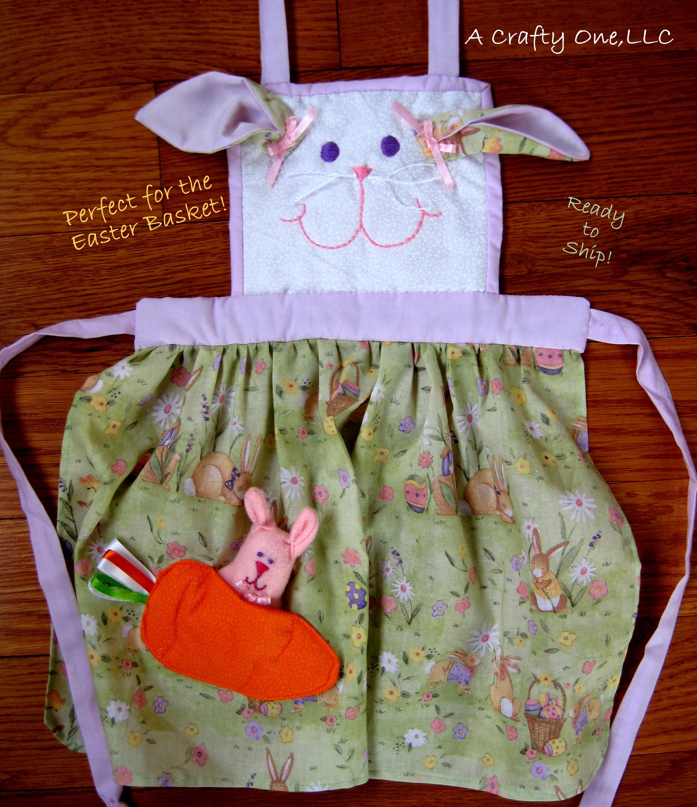 Easter Apron Child with Carrot Pocket Embroidered