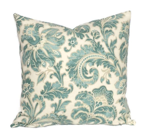 Farmhouse Cottage Pillow Aqua Blue Tan Throw Pillow Cushion