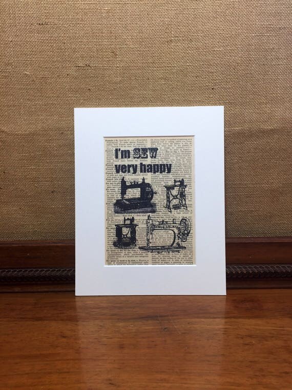 SEW VERY HAPPY | Vintage Dictionary Print | Vintage Quote Print | Vintage Style Sewing Print | Crafters Gift | Craft Room Decor | Wall Art