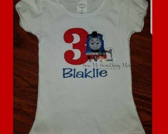 Thomas the Train Birthday Shirt. Embroidery. Girl Birthday. Boy Birthday.