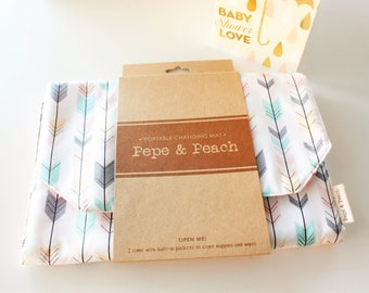 Baby girl, baby shower gift, arrow, chevron, grey, pink, pastel, baby change pad, change mat, diaper bag, new baby gift, new mum gift