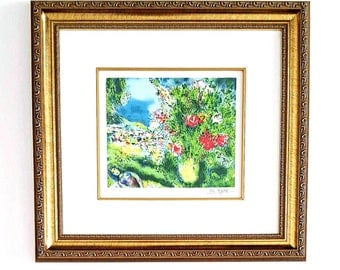 Marc Chagall "Paysage" Museum Framed and Matted, Signed & Numbered Limited Edition Giclee Print with Certificate of Authenticity