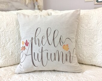 Hello Autumn pillow cover - harvest pillow - fall decor - fall pillow - hello fall - autumn decoration - fall decoration - fall leaves