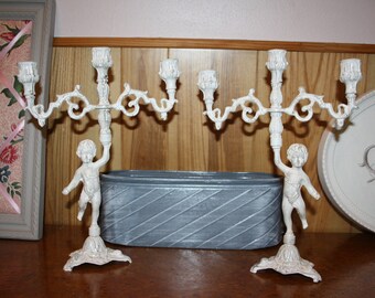 Pair of linen patina metal candle holders