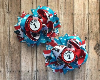 Thing 1 and Thing 2 hair bow set